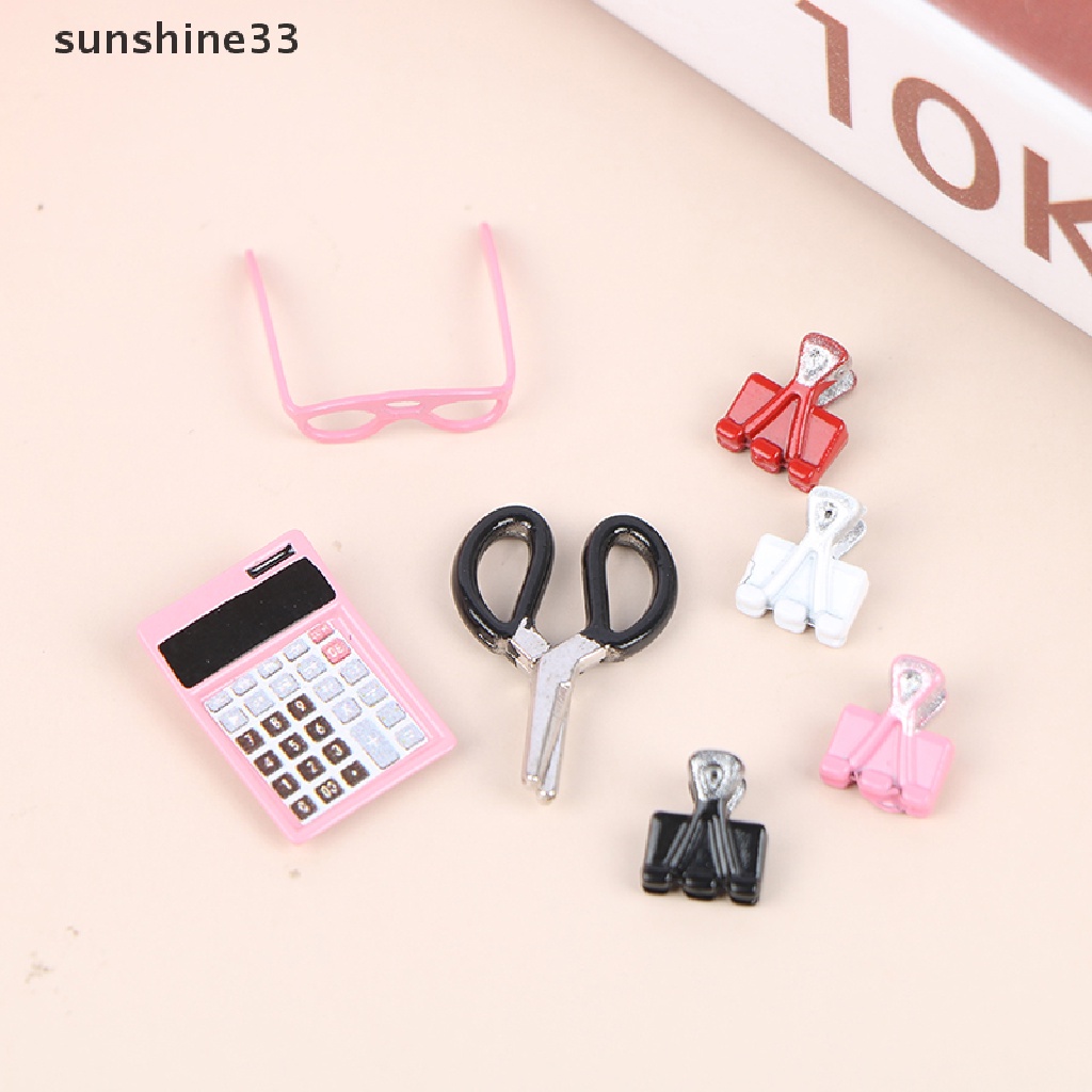 SU 1:12 Dollhouse Miniature Caculator Clamp Scissors Glasses Studying Set Decor Toy n