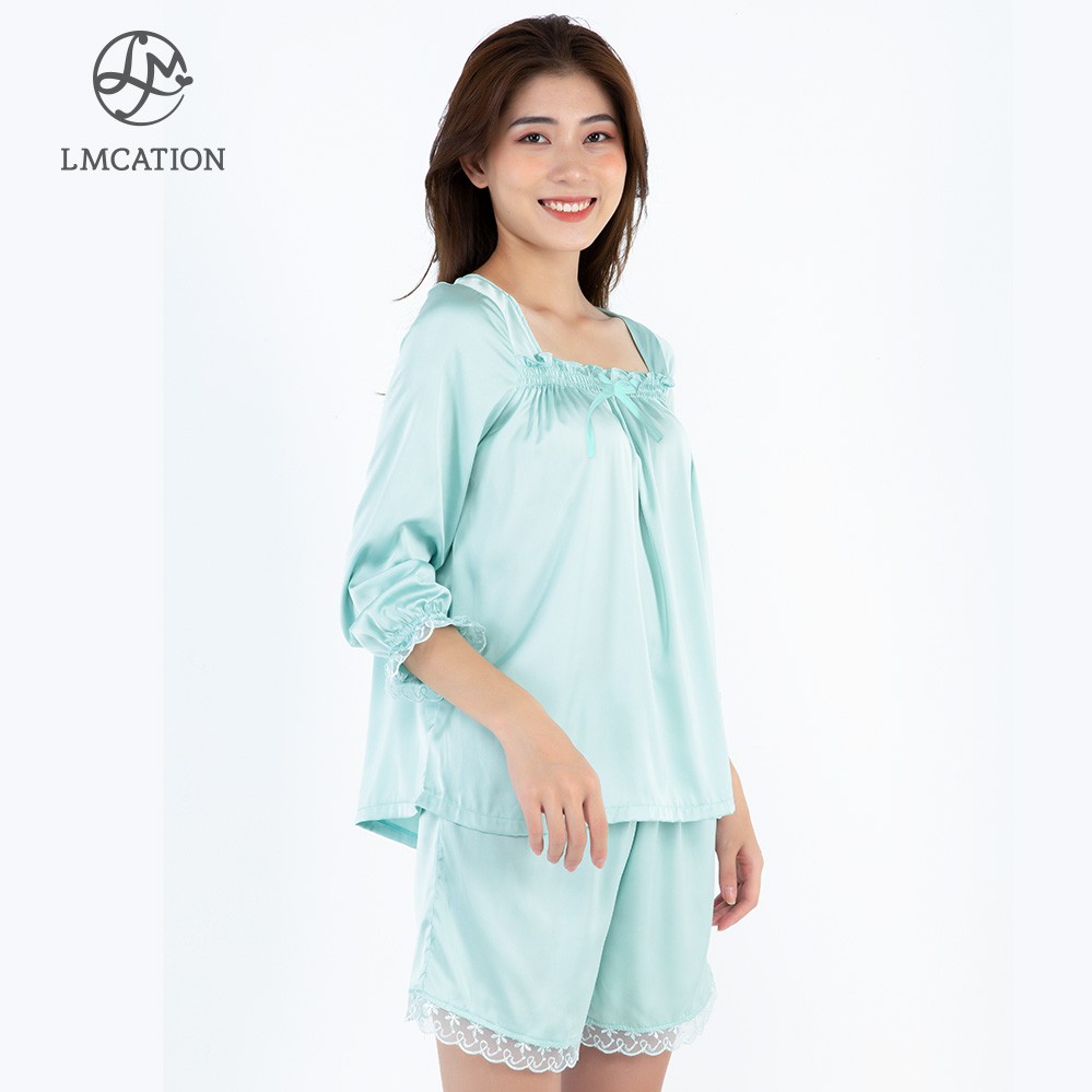 Đồ Bộ Mặc Nhà LMcation Queen - Áo Tay Lửng &amp; Quần Đùi Ren - Bạc Hà