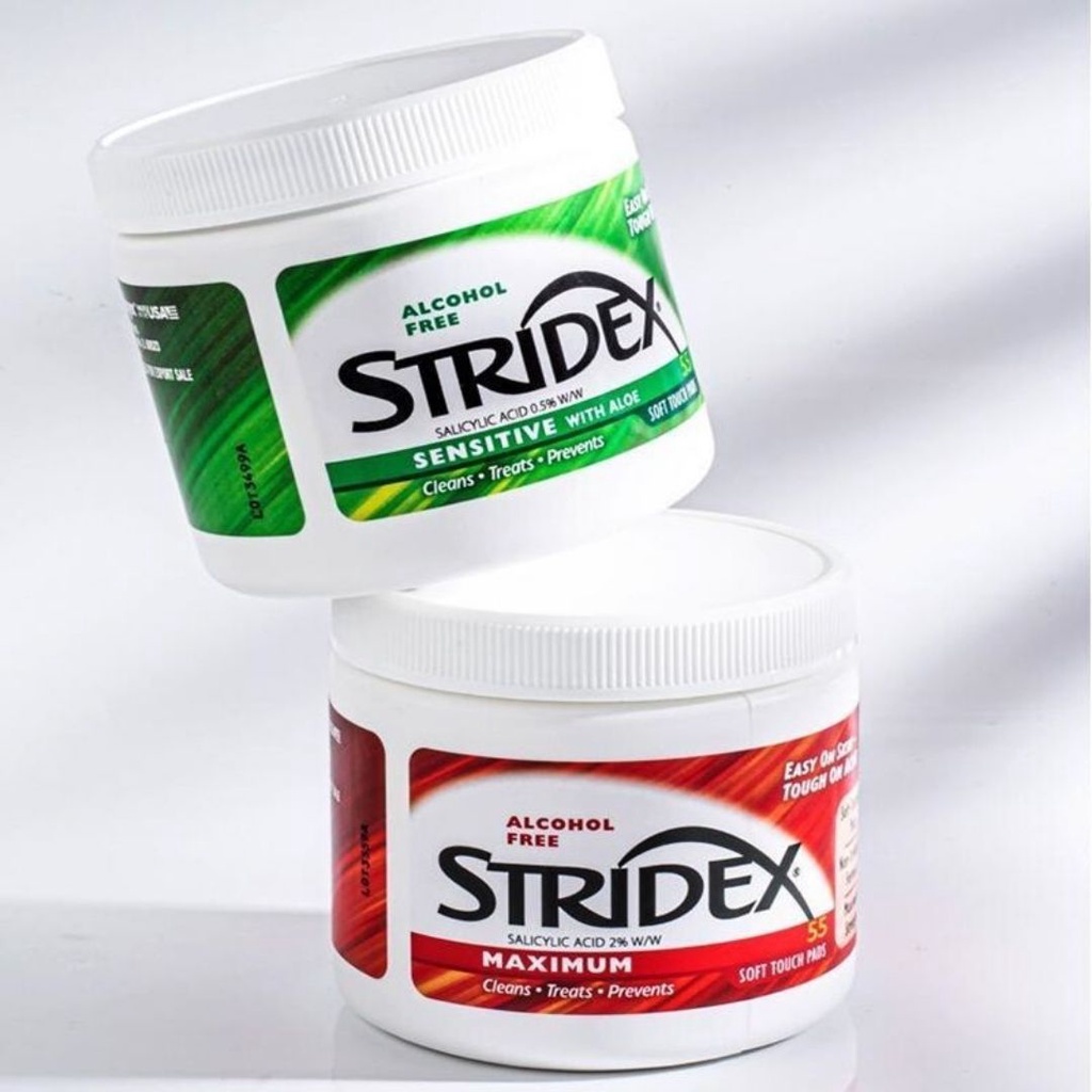 Miếng pad tẩy da chết, hỗ trợ giảm mụn Stridex Pad Xanh BHA 0.5%