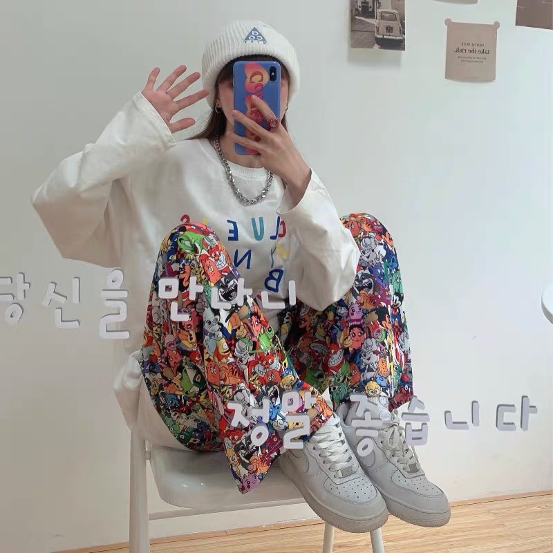 Quần dài lưng thun hoạ tiết hoạt hình cá tính phong cách hiphop street style SIB076