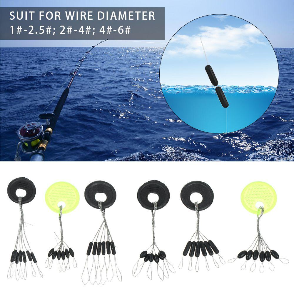 MUVAKO Bộ 60 Phao Câu Cá (10 Loại) Hình Trụ Bằng Cao Su Màu Đen Chống Đau