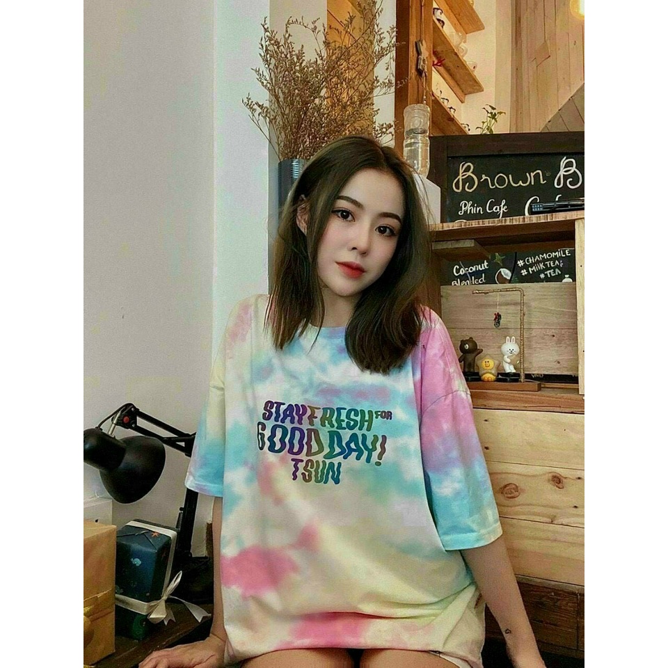 Áo thun Unisex nam nữ from dáng rộng họa tiết nhuộm loang nhiều màu thời trang năng động, áo thun cặp nam nữ