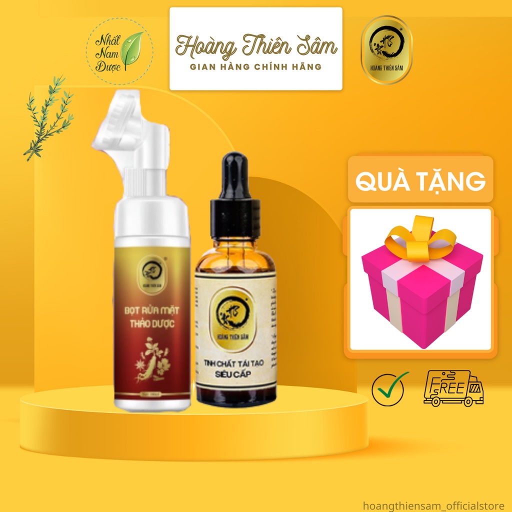 Combo HOÀNG THIÊN SÂM ( serum tinh chất tái tạo da & bọt rửa mặt thảo dược ) mụn viêm sẹo rỗ nám tàn nhang