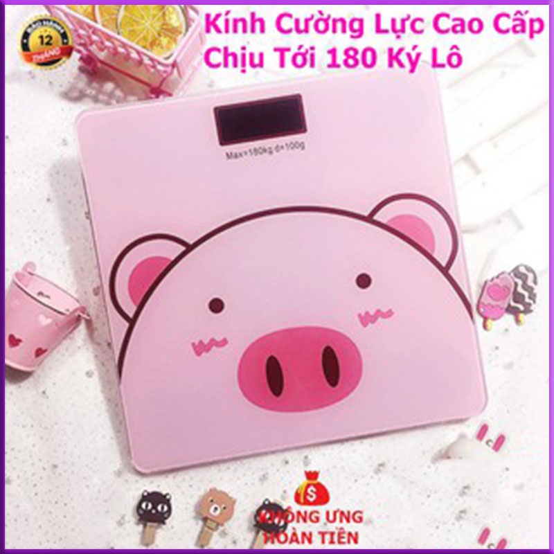 Cân sức khỏe, Cân điện tử Heo Hồng,Pin tiểu,Kính cường lực, Kèm đo nhiệt độ phòng,BH 24 tháng, Đồ gia dụng, Đồ trang trí