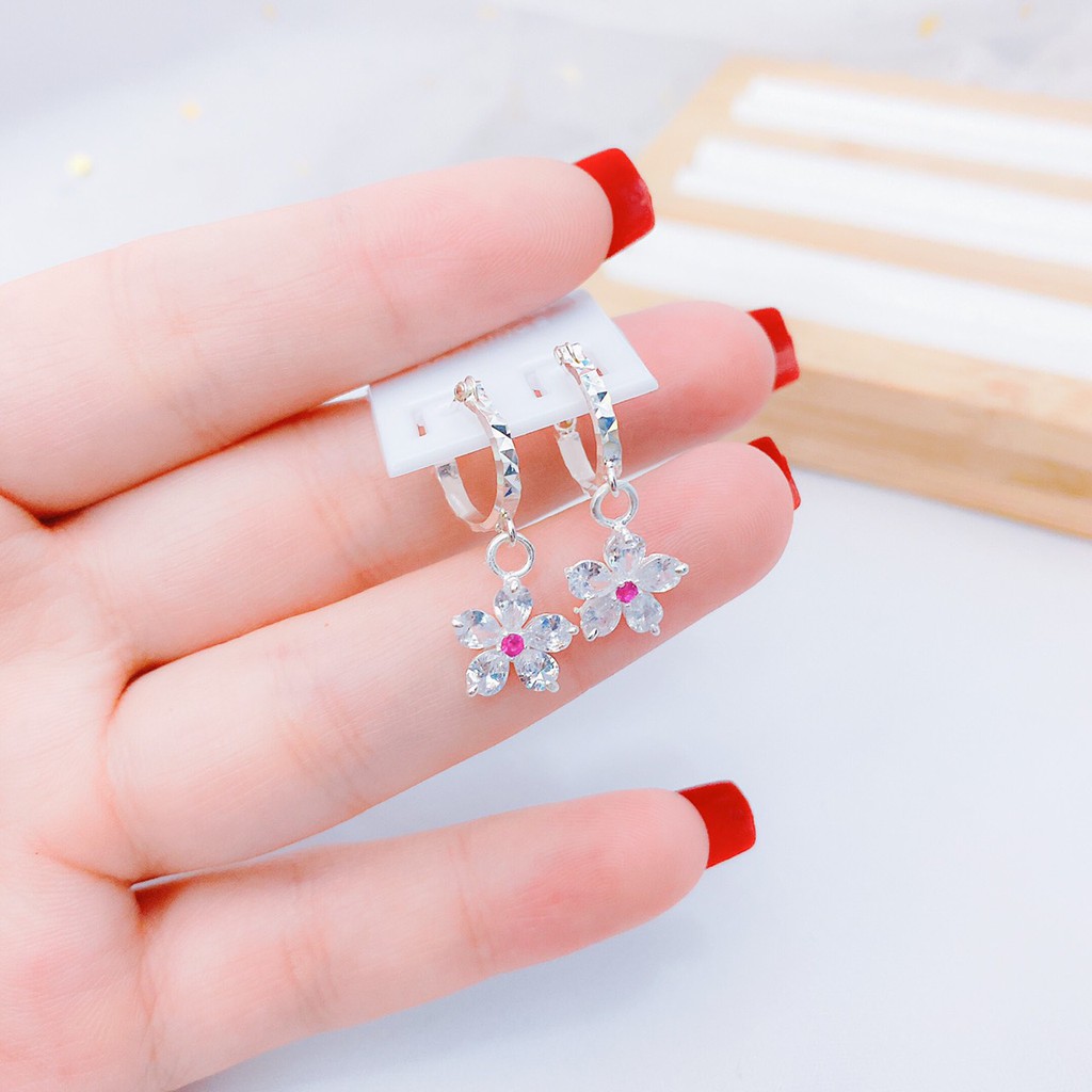 Bông tai trẻ em bạc ta / Bông tai hoa nhí Bibi silver / Ảnh chụp thật, hàng có sẵn