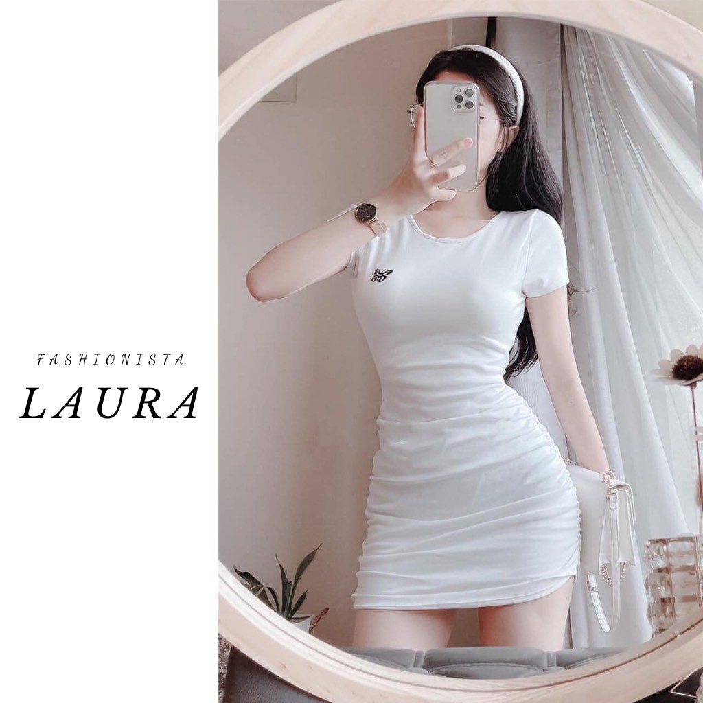 Đầm Body Thêu Bướm Ngực Laura Boutique - Váy body thêu bướm xinh xẻo cực quyến rũ