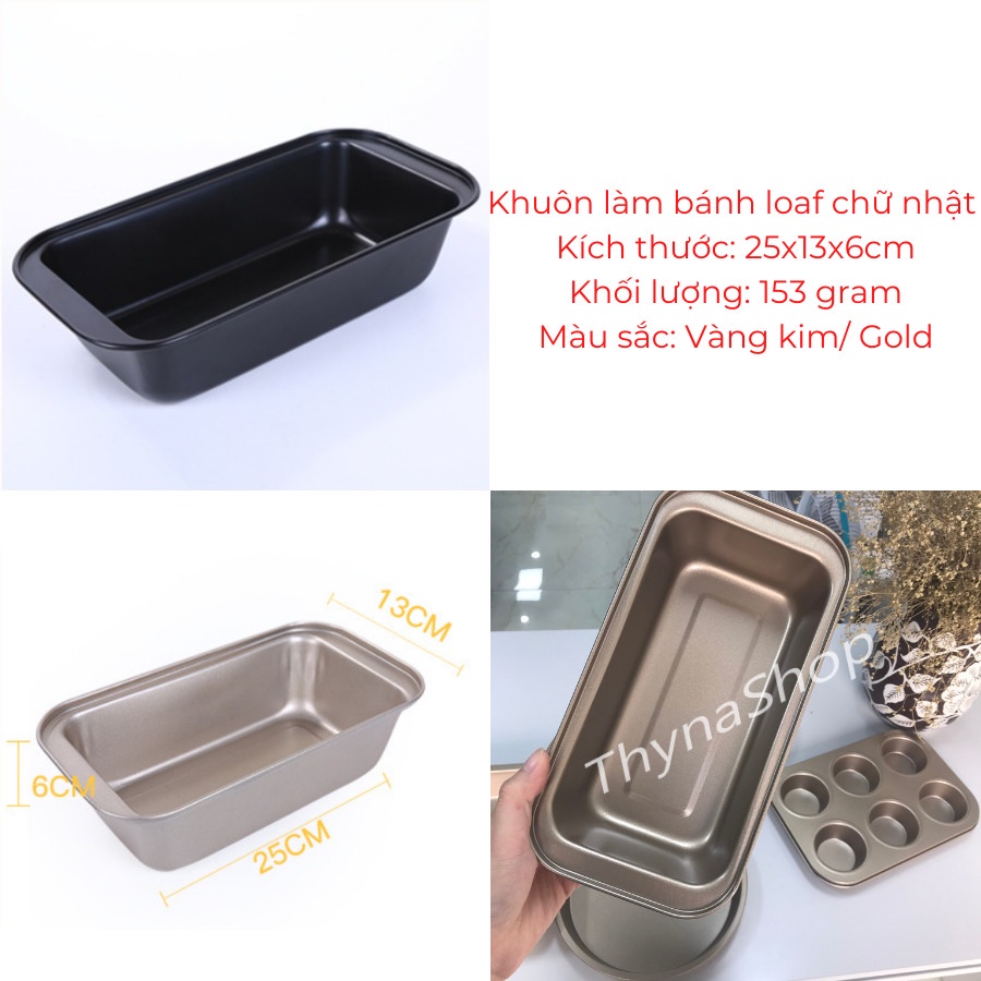 Khuôn Loaf Chữ Nhật Làm Bánh Mì Hoa Cúc Chống Dính Cao Cấp Màu Đen Gold- Thyna Store