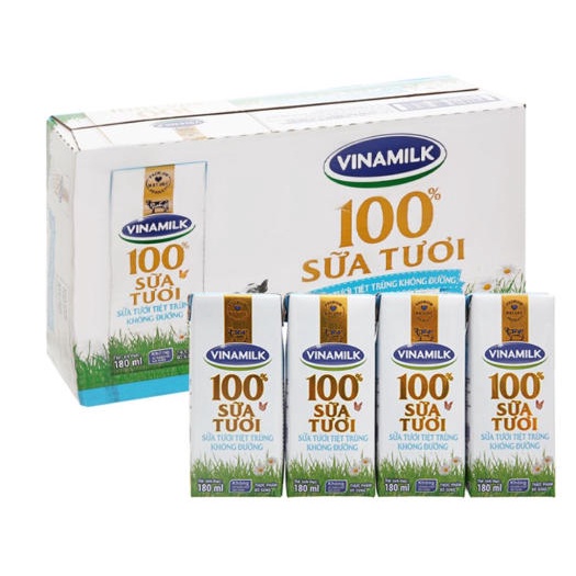 Thùng 48 Hộp Sữa Tươi Tiệt Trùng Vinamilk 100% Không Đường 180ml