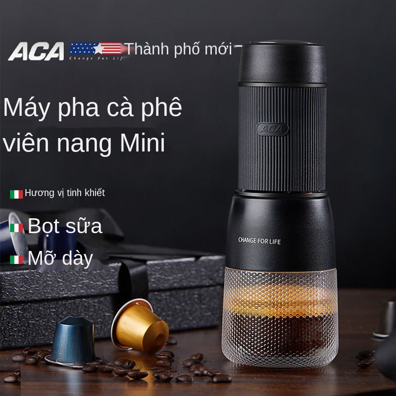 ✈Máy pha cà phê Bắc Mỹ Điện ACA du lịch gia đình viên nén cầm tay mini tích hợp