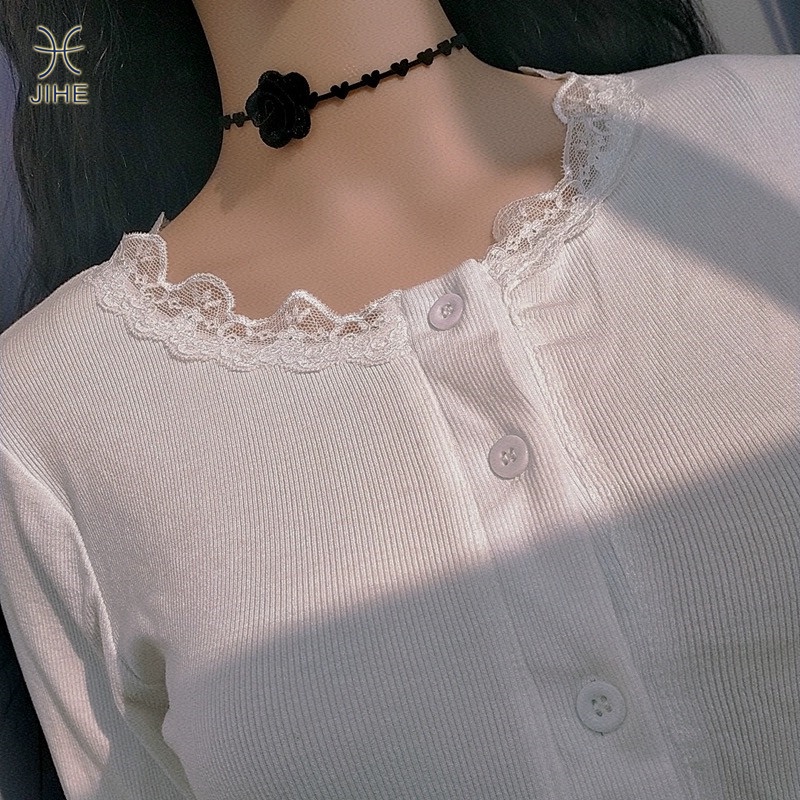 【JIHE】Choker Vòng cổ Hình Hoa Hồng Đen Phong Cách Nhật Hàn Thời Trang Cho Nữ