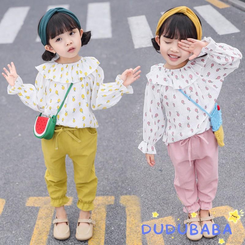 Set áo hoa dài tay kèm quần dài thời trang xuân thu cho bé gái 1-5 tuổi