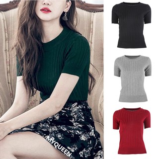 Áo len dáng ôm thân ngắn 5 màu tùy chọn thời trang nữ