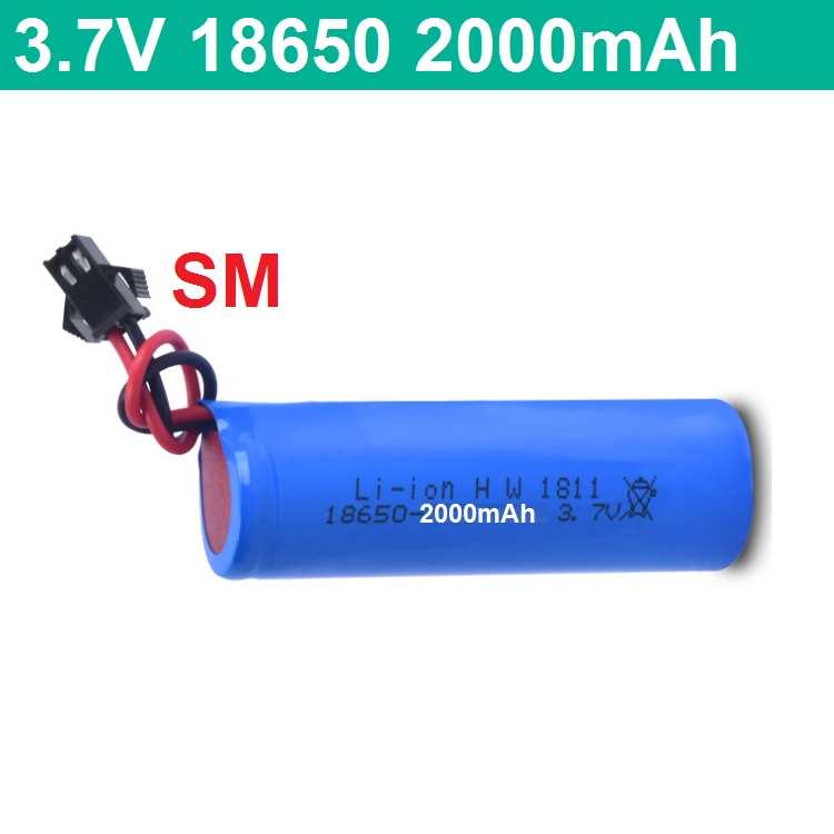 Pin sạc li-ion 3.7v 18650 dung lượng 2000mah cổng nối SM  cho xe điều khiển từ xa đồ chơi trẻ em