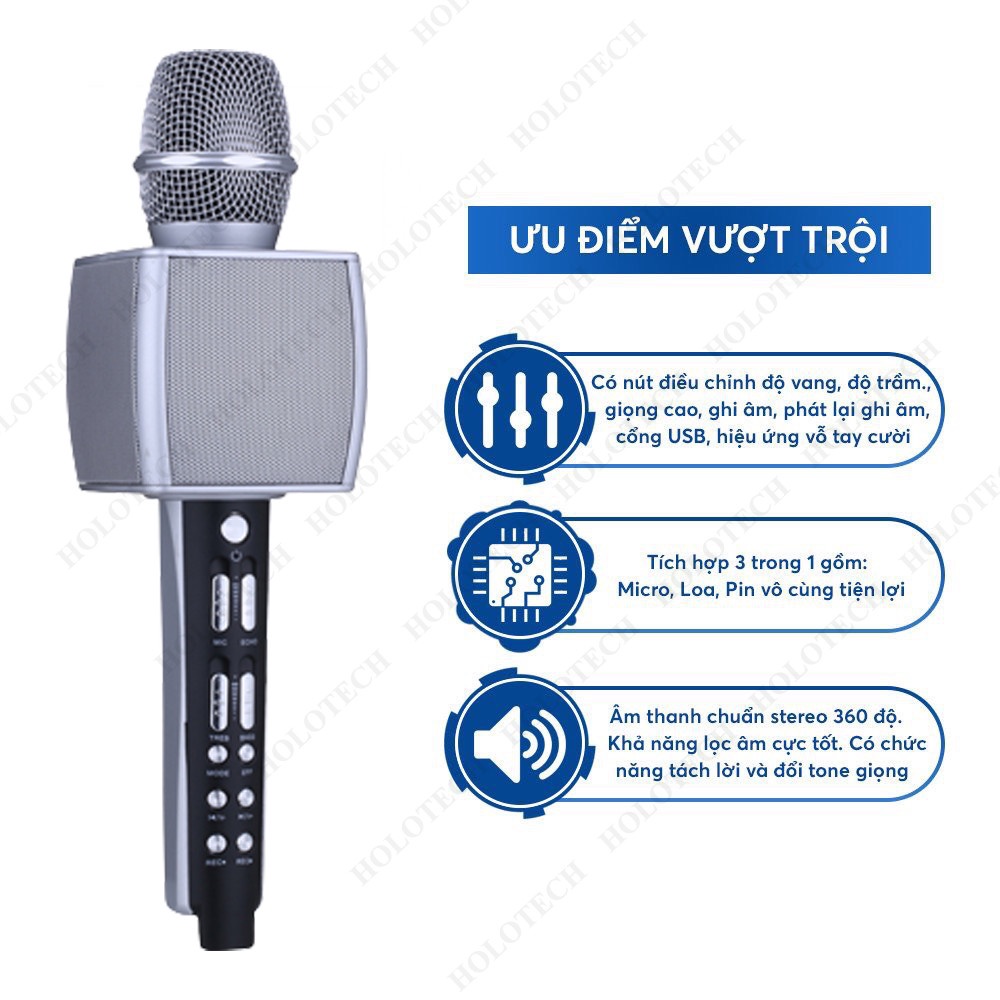 Micro Karaoke Bluetooth Không Dây HOLOCOM YS92 Kèm Loa Âm Lớn Bắt Giọng Hát Hay Hỗ Trợ Thẻ Nhớ, Thu Âm Chuyên Nghiệp