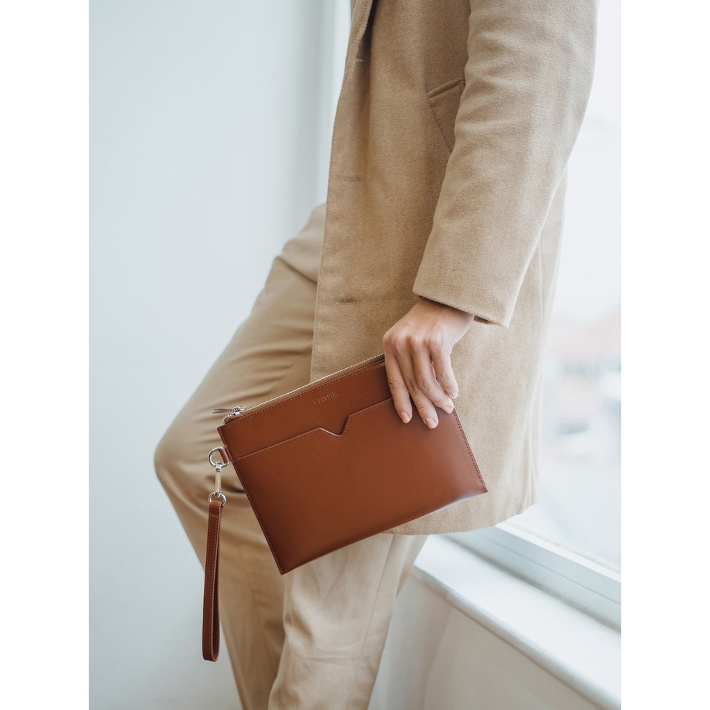 Túi Clutch Nam Da Bò Trơn Cao Cấp FRANK V Pouch Ví Cầm Tay Nam Nhiều Ngăn Sang Trọng Tiện Dụng - Màu Đen