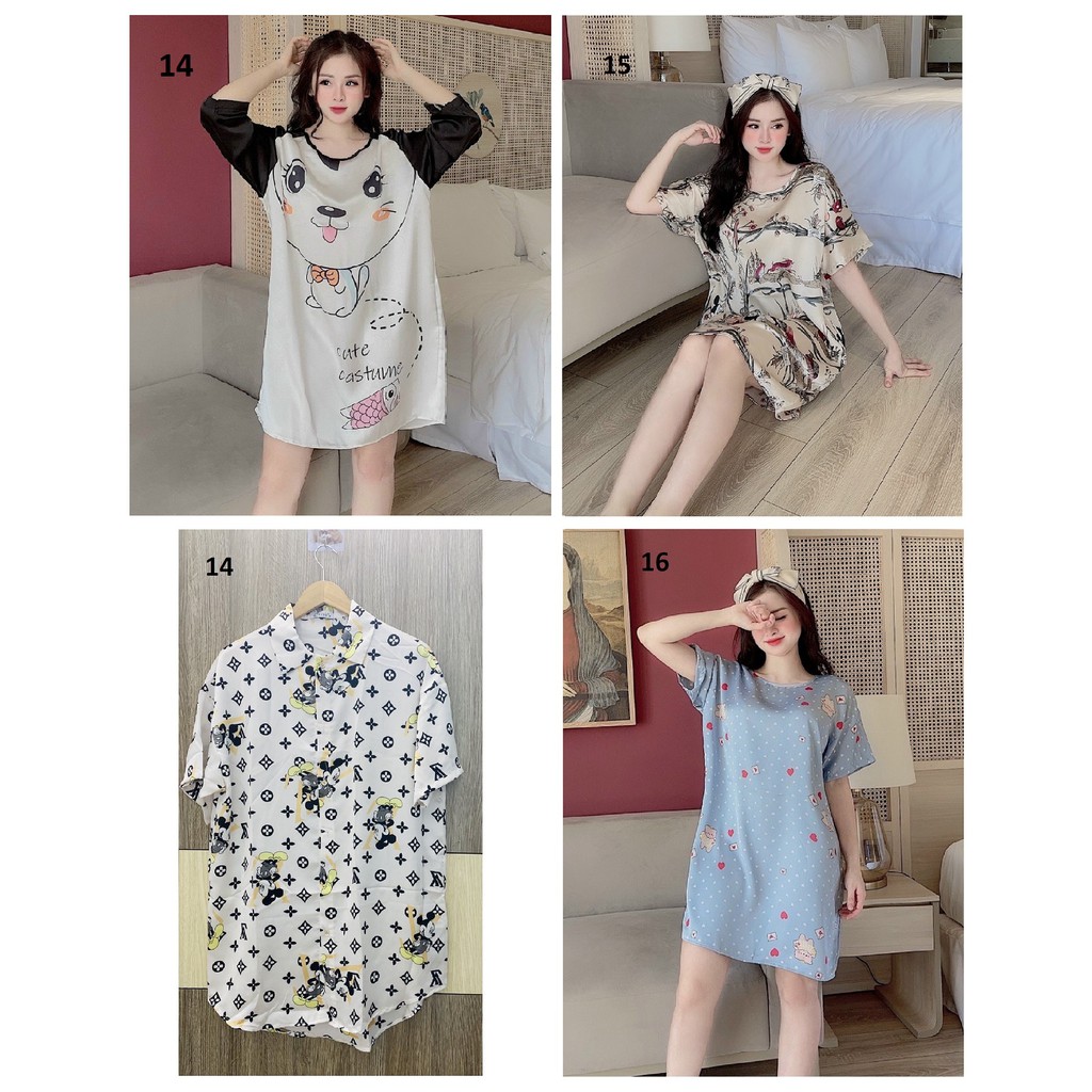 Đầm Ngủ Lụa Satin Cổ Tròn - Cổ Sơ Mi (P1) | BigBuy360 - bigbuy360.vn