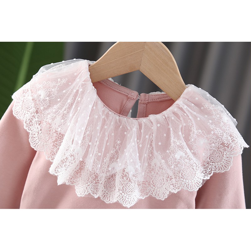 Áo thu đông bé gái chất cotton cao cấp bèo ren cổ siêu tiểu thư size 8 -18kg AT