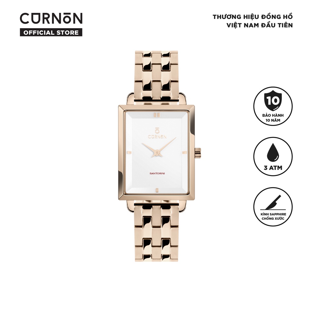 Đồng hồ nữ Curnon Santorini Hera dây kim loại chính hãng, kèm mặt chữ nhật cá tính