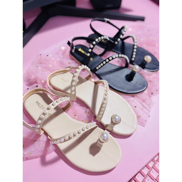 Giày sandal nữ HALEY STORE đế bệt quai mảnh xỏ ngón đính ngọc khoá cài rẻ bền đẹp đi chơi đi học đi tiệc đi du lịch
