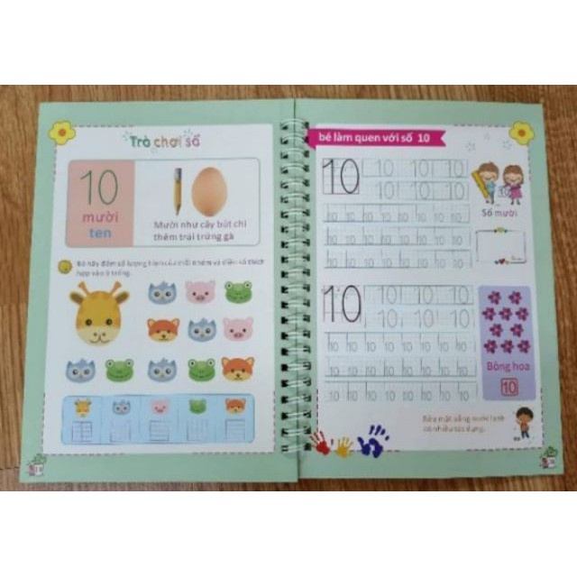 Đồ chơi giáo dục - combo tranh tự xóa tiếng Việt luyện chữ số nét cơ bản