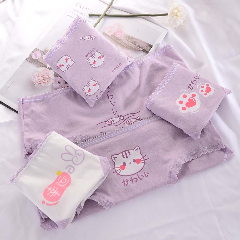 Quần lót cotton không đường may in hình chân mèo dễ thương cho nữ BACK2LIFE