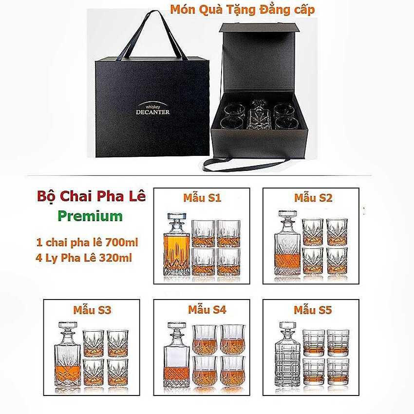 Bộ Bình Rượu Pha Lê 700ML và 4 Ly 320ML Whiskey DECANTER - 4 mẫu lựa chọn - Set Chai Đựng Rượu Pha Lê nắp mài đặc