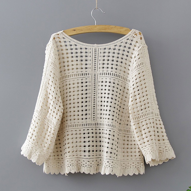 Brroa Áo Khoác Cardigan Dệt Kim Tay Loe 3 / 4 Phối Ren Họa Tiết Kẻ Sọc Thời Trang Xuân Hè Cho Nữ