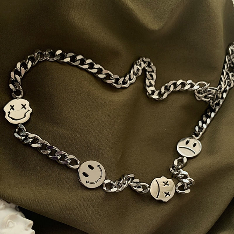 Dây Chuyền Thép Titan 22158 Mặt Emoji Phong Cách Hip Hop Đường Phố Cho Nam Và Nữ