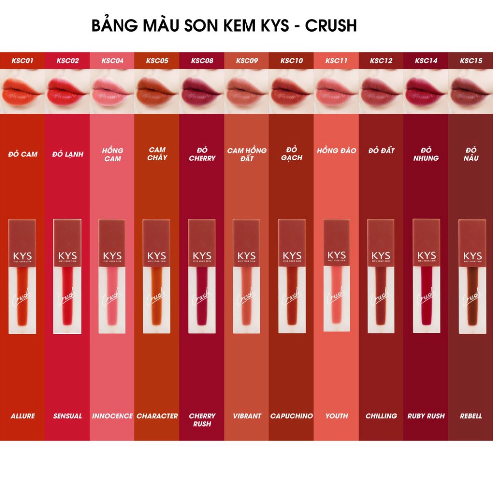 Màu Son Hot Nhất 2020 Son Kem Lì Làm Từ Chocolate Tự Nhiên Dòng Crush KYS 3,5G