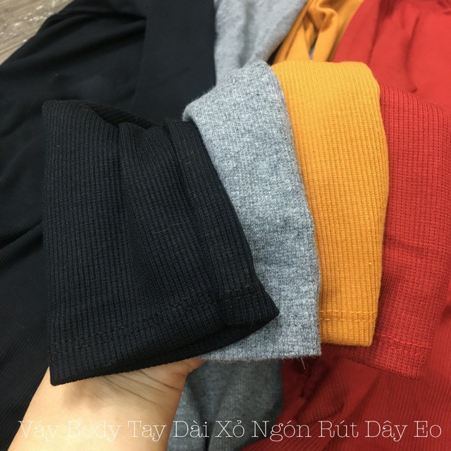 Váy body tay dài ❄ FREESHIP ❄ Đầm body tay dài xỏ ngón rút dây XIXO - DAM0011