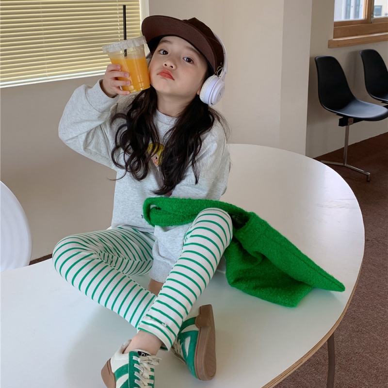 Quần Legging Cotton Kẻ Sọc Phong Cách Hàn Quốc Cho Bé Gái