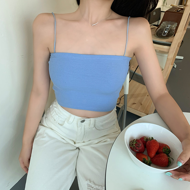 Xiaozhainv Áo thun ôm 2 dây màu trơn phong cách Hàn