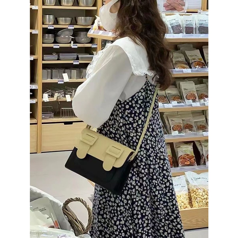 Bộ Áo Sơ Mi Dài Tay Cổ Búp Bê + Đầm Hai Dây Họa Tiết Hoa Phong Cách Hàn Quốc Cho Nữ