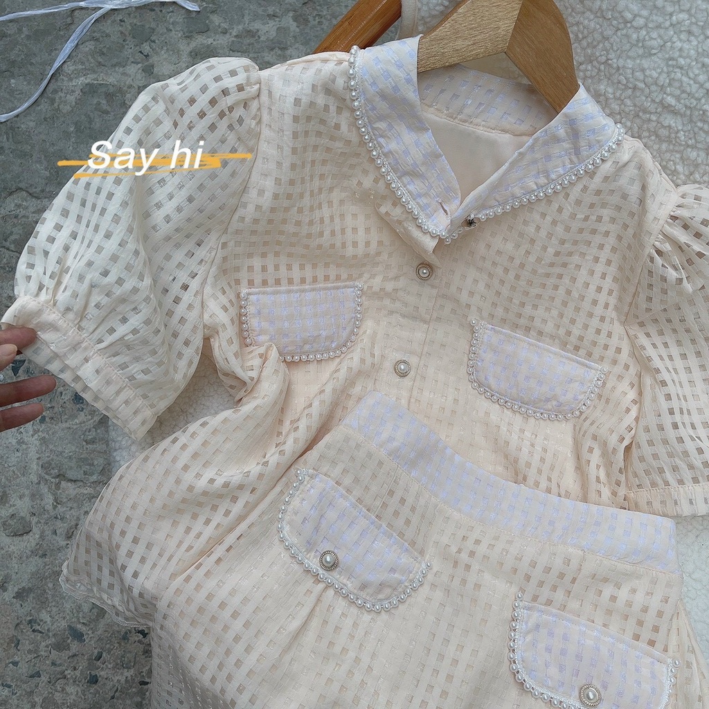 Set áo nude viền ngọc+ chân váy túi 💖 KÈM ẢNH THẬT