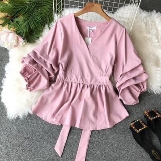 [Mã SKAMLTSM9 giảm 10% đơn 99K] Áo Kiểu Peplum tay cách điệu Kèm hình thật và video