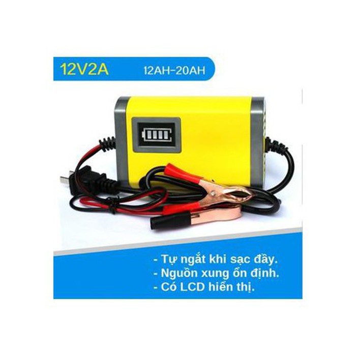 [Freeship 99k] Bộ sạc bình ắc quy tự động ngắt 12V 2Ah-20Ah sạc acquy xe máy, xe ô tô, có đèn led báo đầy