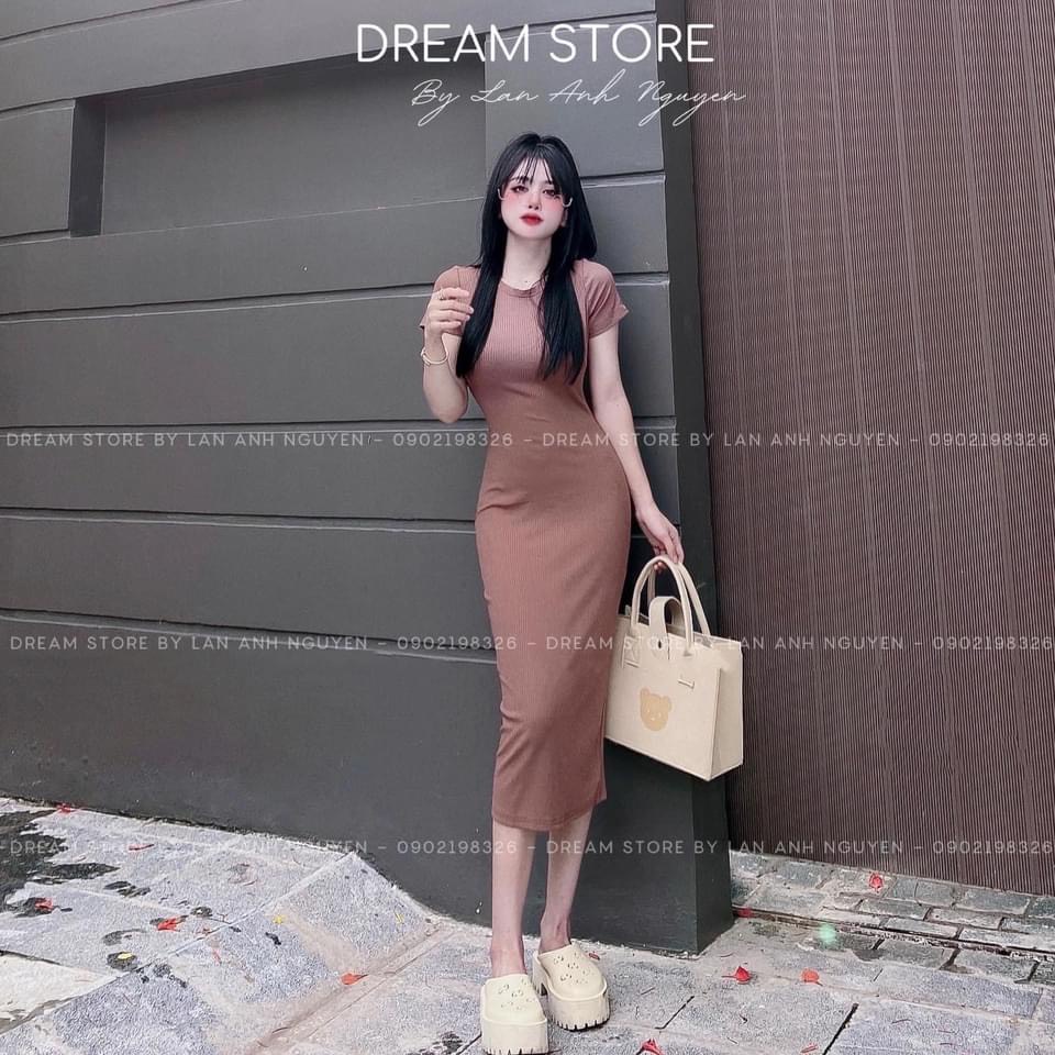 Đầm Body Cổ Tròn Tay Ngắn Hoa Lưng Chất Thun Gân Xương Cá Thích Hợp Mặc Đi Tiệc Đi Làm Đi Chơi
