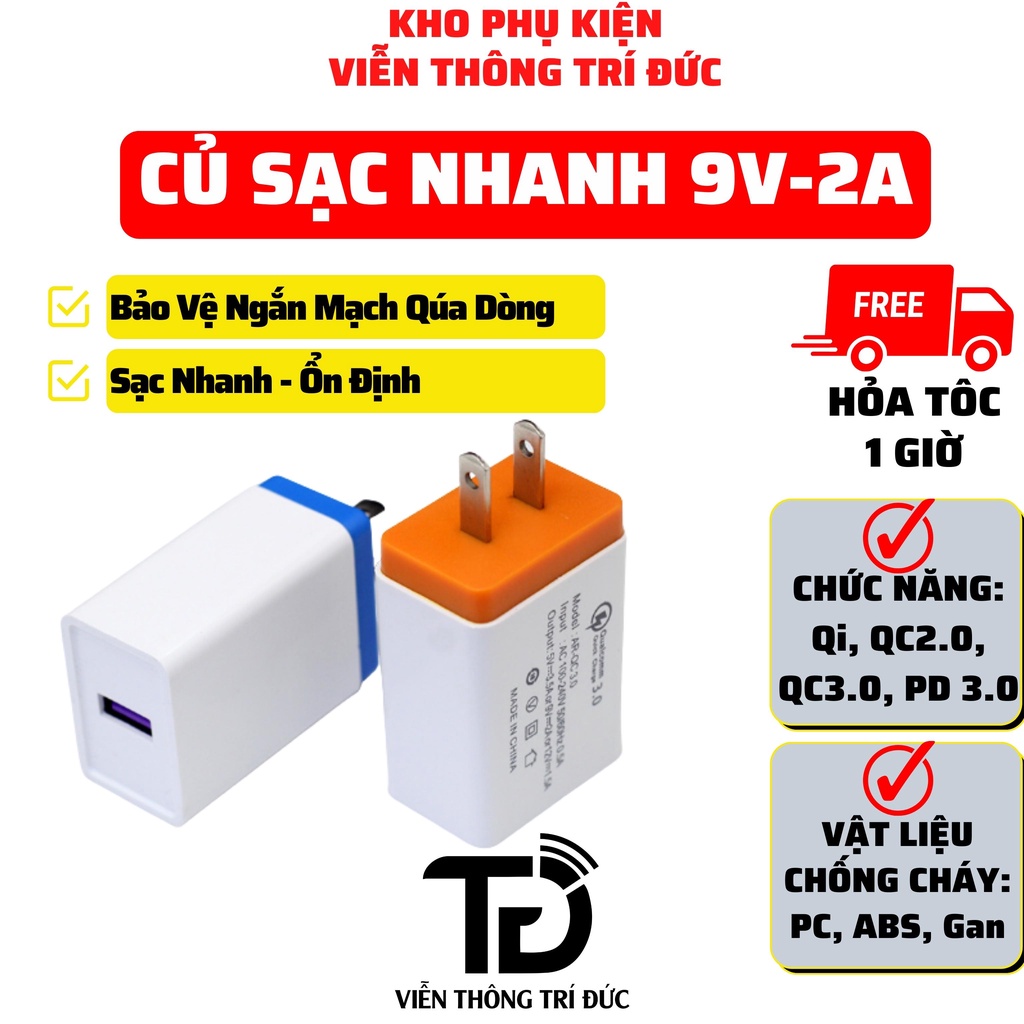 Bộ sạc nhanh Quick Charge QC 3.0 cho Samsung, iPhone, Bảo vệ ngắn mạch, Chất Liệu PC Chống Cháy Tiêu chuẩn châu âu