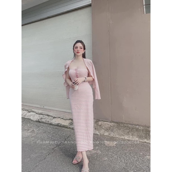 SET LEN KẺ HÀN - ÁO CARDIGAN DÁNG DÀI | BigBuy360 - bigbuy360.vn