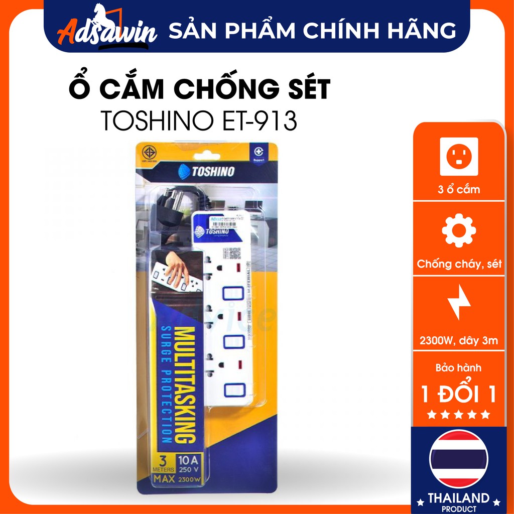 Chống Sét-Ổ cắm cao cấp chống sét,chống cháy cao cấp Toshino ET913