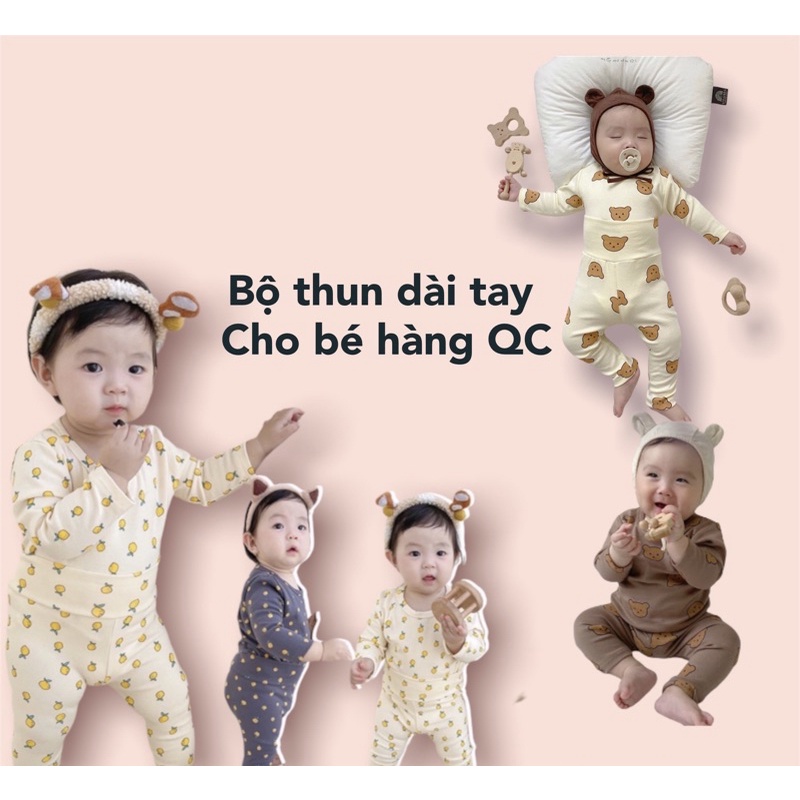 Bộ thun dài tay chất dày dặn cho bé mặc thu đông hàng QC bao sịn sò