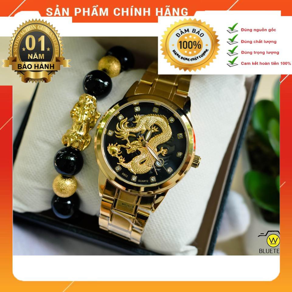 Đồng hồ nam mặt rồng, có lịch BOSCK 8802 máy pin vỏ thép không ghỉ chống nước tốt size 40mm bảo hành 12 tháng