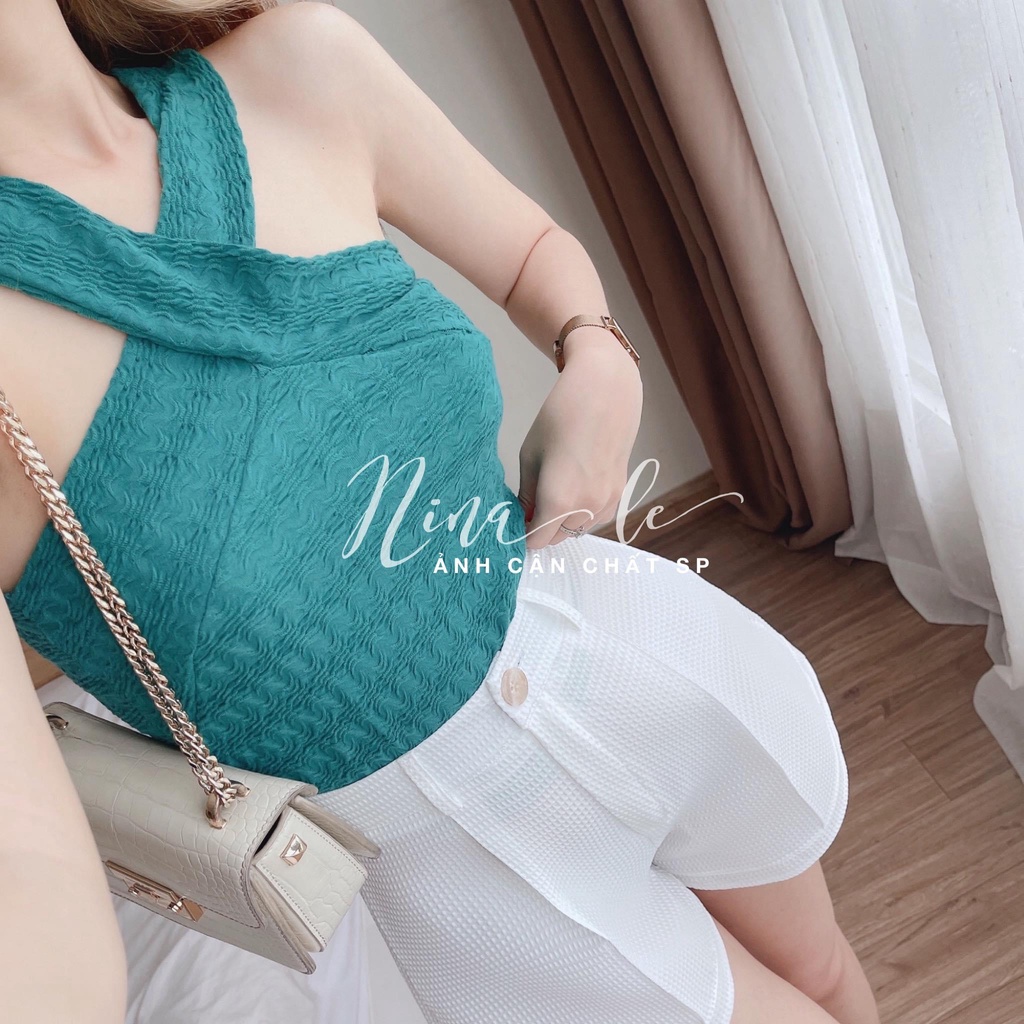 Bộ Áo Yếm Nữ Quần Short Ống Rộng Vải Xốp 🦋 Set Áo 2 Dây Kèm Quần Đùi Ống Rộng 2 Màu 🦋