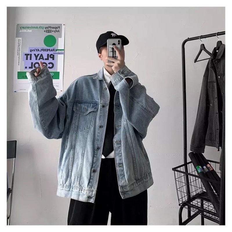 Áo Khoác Jeans Xanh Trơn From Rộng,Thời Trang Unisex Phong Cách Hàn Quốc