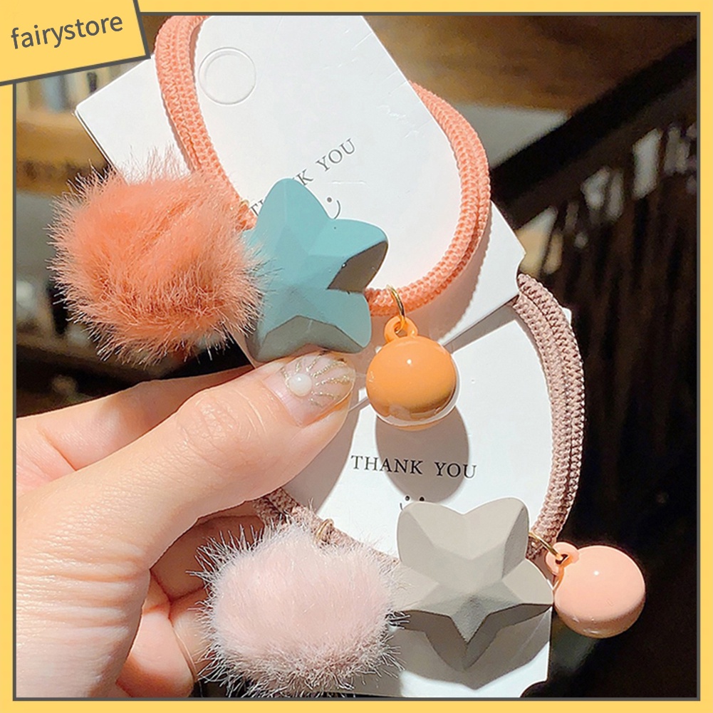 Dây Buộc Tóc Phối Quả Cầu Lông Xinh Xắn Cho Nữ