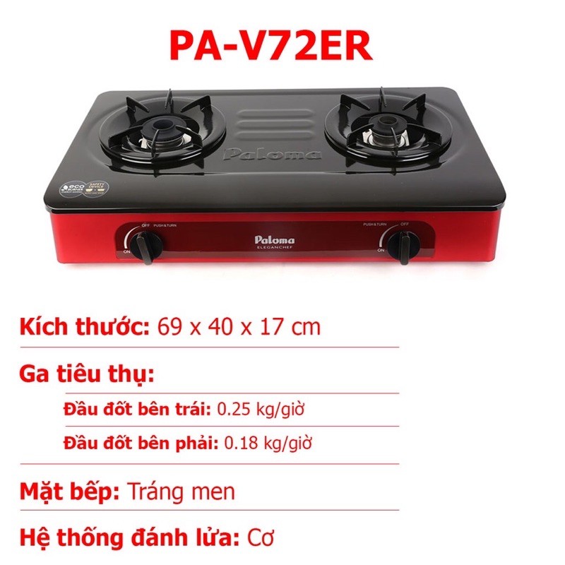 Bếp ga đôi Paloma PA-V72ER  tiết kiệm gas.Bảo hành 24 tháng