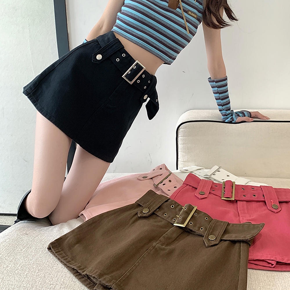 Quần Short Denim Giả Váy Chữ A Lưng Cao Phong Cách Mới 50036