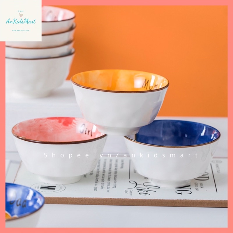 Bát gốm ăn cơm Dad/ Mom/ Boy/ Girl độc đáo, dễ thương