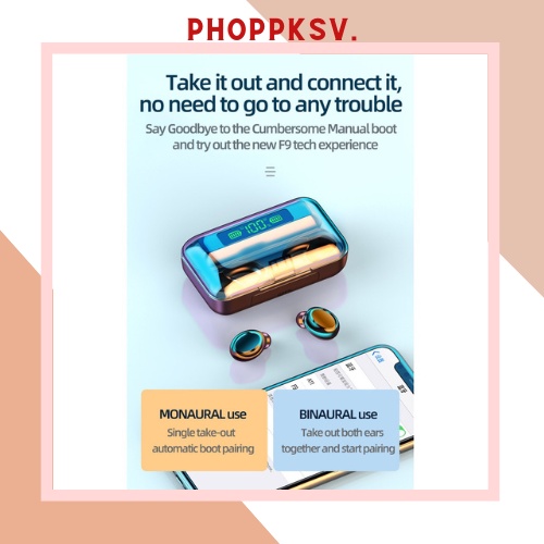 Tai nghe bluetooth, AMOI F9-5 TWS 5.1 bản Quốc Tế, hỗ trợ cảm ứng,chống nước IPX5, chống ồn,tích hợp sạc dự phòng 2000mA