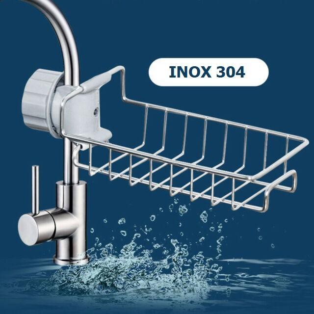Giá để miếng rửa chén kẹp vòi nước - Kệ để đồ rửa chén bát - Chất liệu Inox bền, đẹp và tiện lợi